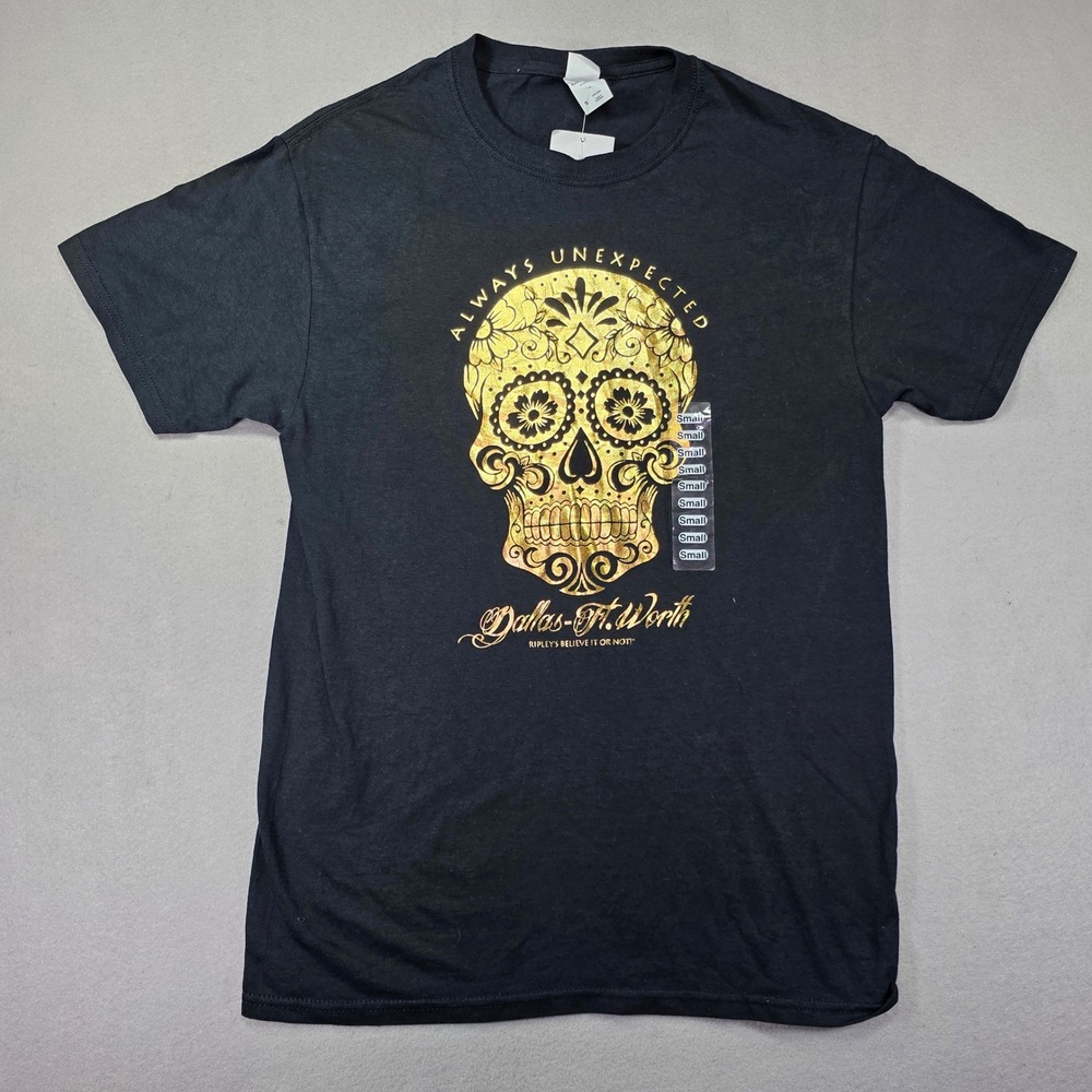 Ripley's Believe It or Not Dallas Ft Worth Sugar Skull Black Gold T-Shirt Small